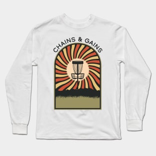 Chains & Gains | Disc Golf Vintage Retro Arch Mountains Long Sleeve T-Shirt